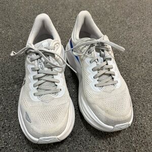 Hoka bondi 9 Gray White and Blue Athletic Sneakers Womens 11